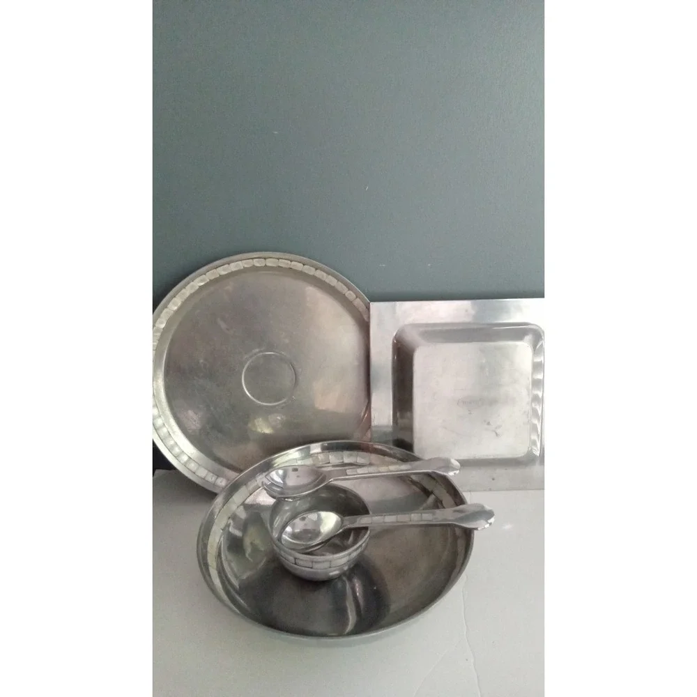 Towel Mother of Pearl Inlay Serving Set Bowl‎ Tray Spoon Vintage